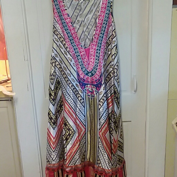 NEVER WORN Vintage COLORFUL printed SILK Dress🌝 - Picture 1 of 5